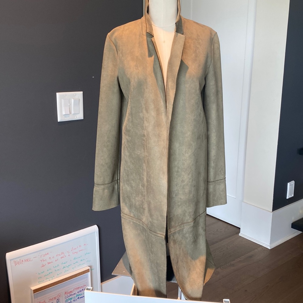 Zara sage geeen faux suede mid length coat